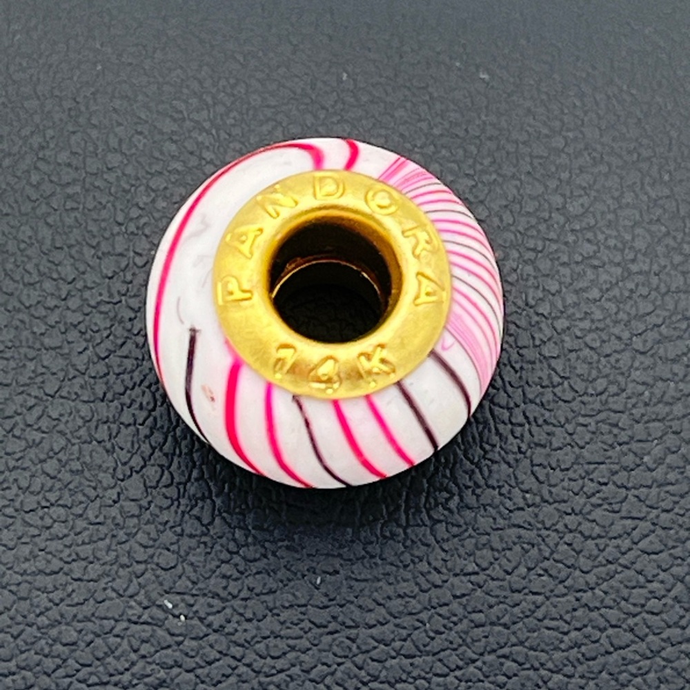 Pandora Gold Accent Pink and White Charm